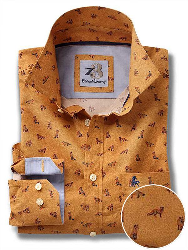 Skulk Ochre Printed Full sleeve single cuff   Cotton Shirt