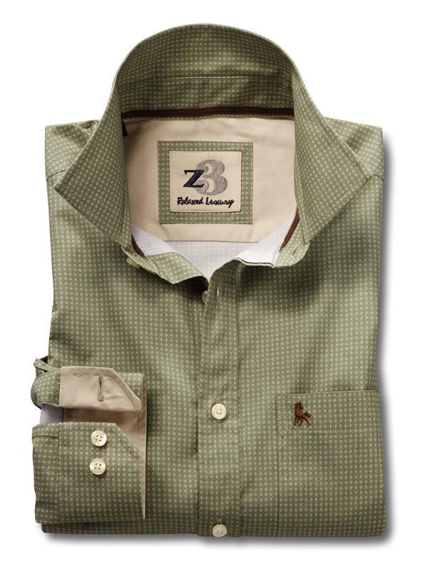 Novak Olive Printed Full sleeve single cuff   Cotton Shirt
