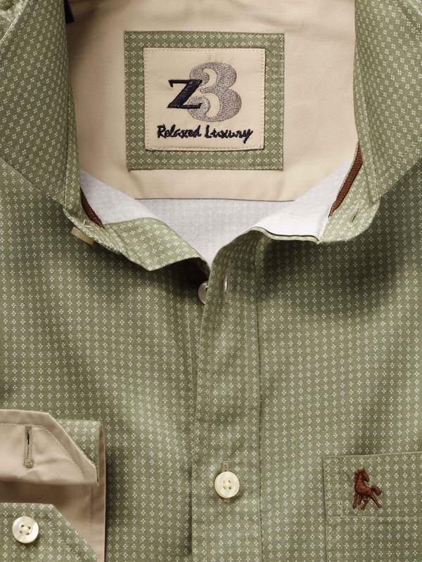 Novak Olive Printed Full sleeve single cuff   Cotton Shirt