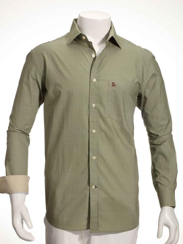 Murray Olive Printed Full sleeve single cuff   Cotton Shirt