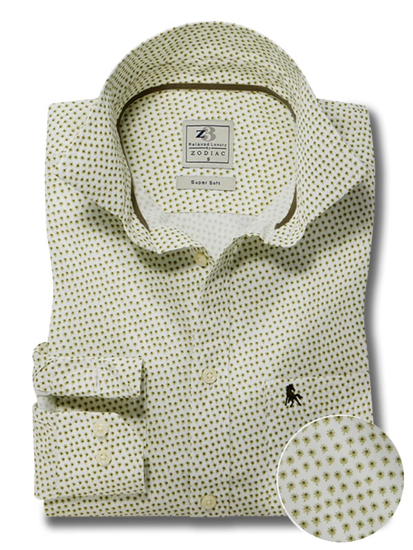 Corfu Olive Printed Full Sleeve Tailored Fit Casual Cotton Shirt