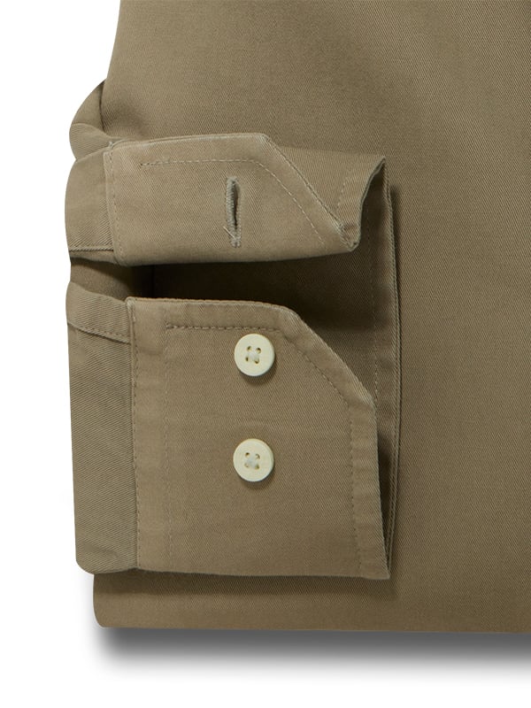 Perama Twill Garment Dyed Olive Solid Full Sleeve Tailored Fit Casual Cotton Shirt