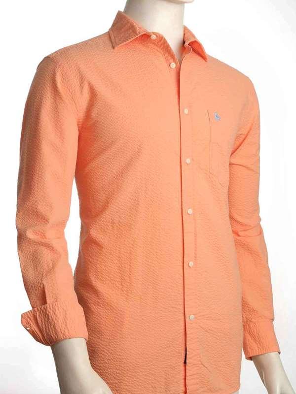 Chelsea Orange Solid|Seersucker Full sleeve single cuff   Cotton Shirt