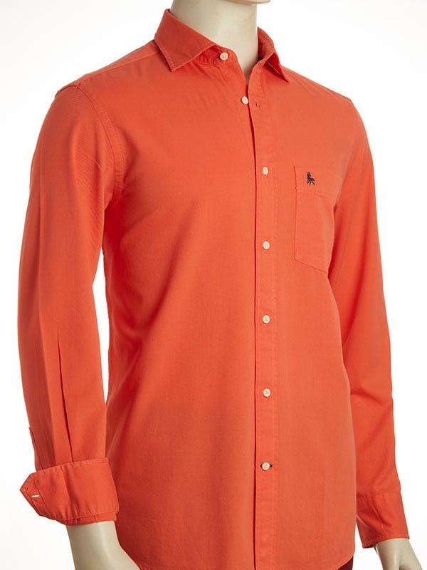 Tottenham Twill Garment Dyed Orange Solid Full Sleeve Tailored Fit Casual Cotton Shirt