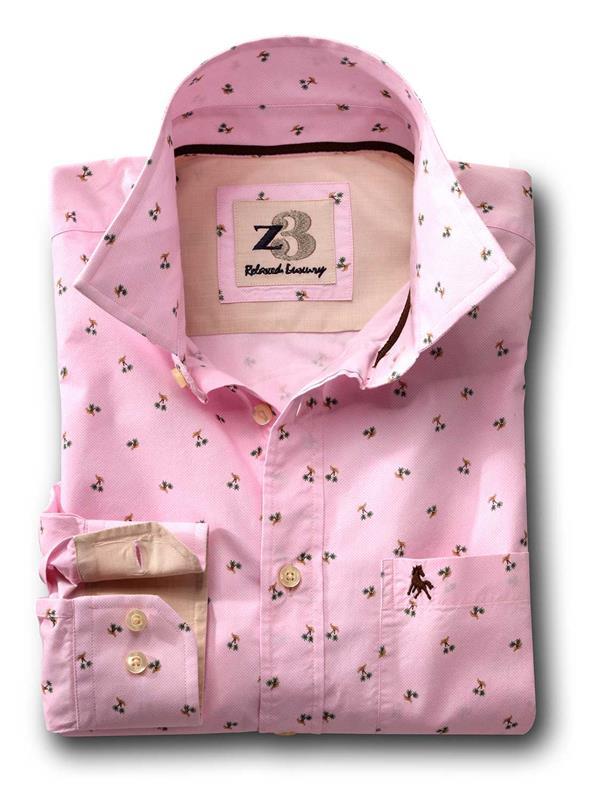 Islands Pink Printed Full sleeve single cuff   Cotton Shirt