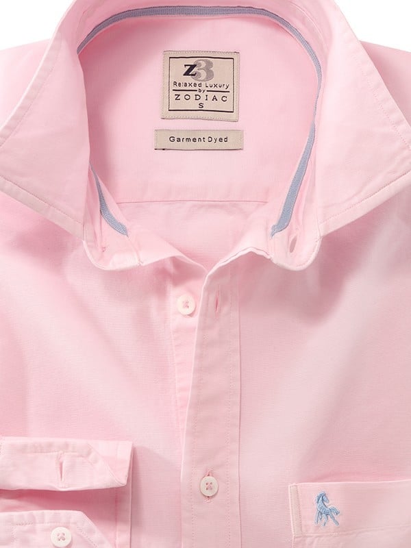 Murren Oxford Garment Dyed Pink Solid Full Sleeve Tailored Fit Casual Cotton Shirt
