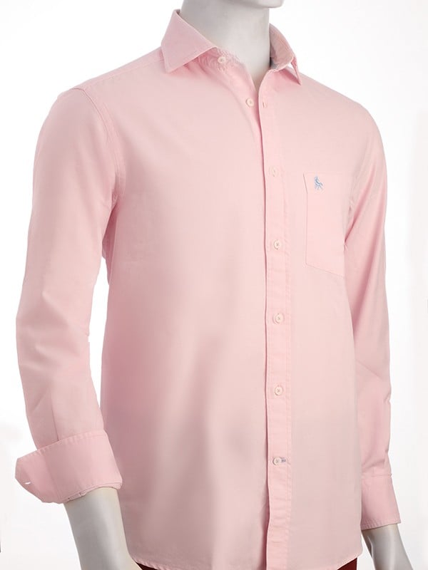Murren Oxford Garment Dyed Pink Solid Full Sleeve Tailored Fit Casual Cotton Shirt