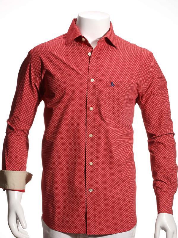 Murray Red Printed Full sleeve single cuff   Cotton Shirt