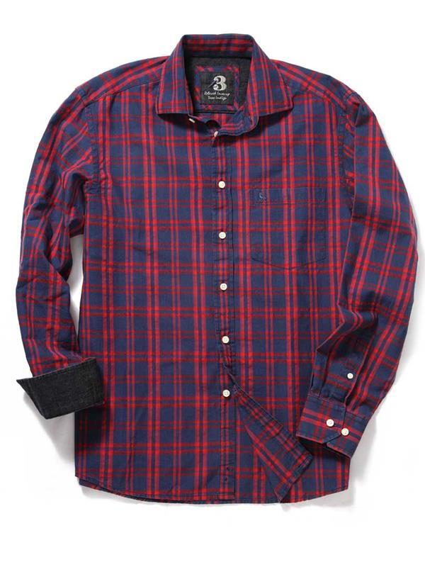 Willis Indigo Red Check    Cotton Shirt