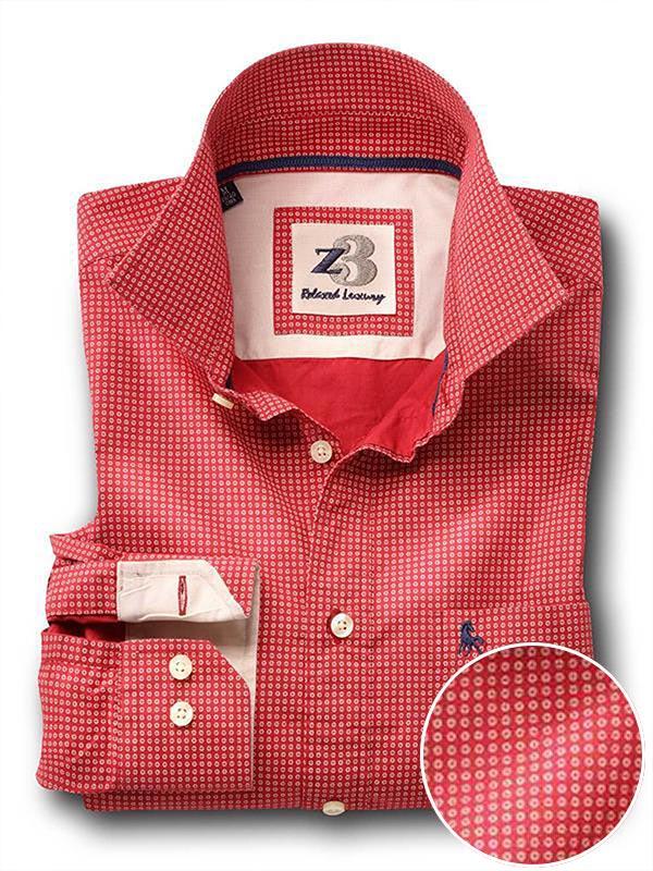Arturo Red Printed Full sleeve single cuff   Cotton Shirt