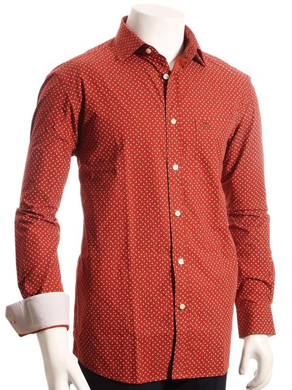 Aaron Red Printed Full sleeve single cuff   Cotton Shirt
