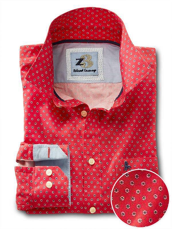 Maho Red Printed Full sleeve single cuff   Cotton Shirt