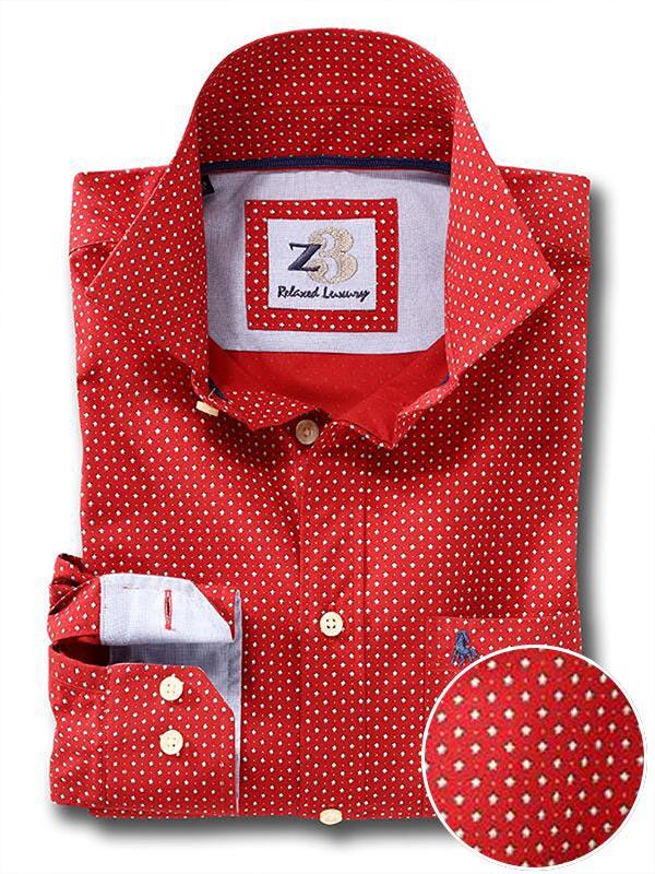 Pryor Red Printed Full sleeve single cuff   Cotton Shirt