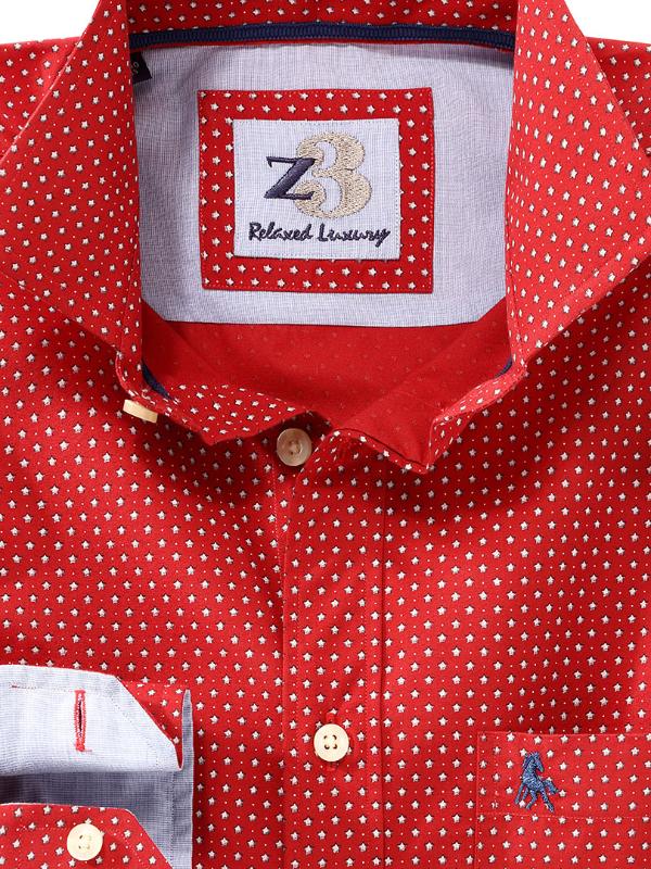 Pryor Red Printed Full sleeve single cuff   Cotton Shirt