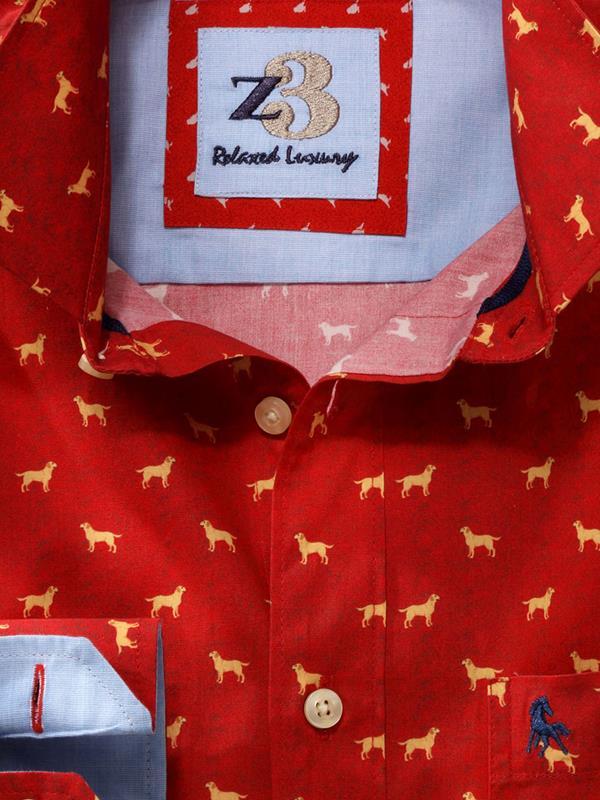 Labs Red Printed Full sleeve single cuff   Cotton Shirt