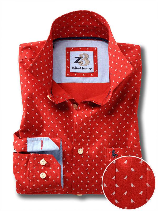 Sparrow Red Printed Full sleeve single cuff   Cotton Shirt