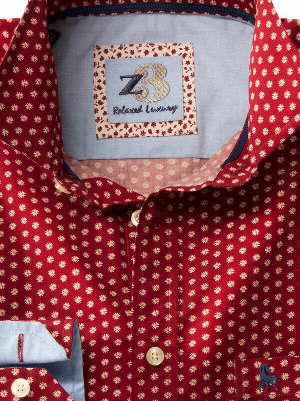 Madrid Red Printed Full sleeve single cuff   Cotton Shirt