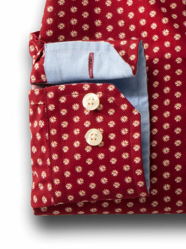 Madrid Red Printed Full sleeve single cuff   Cotton Shirt