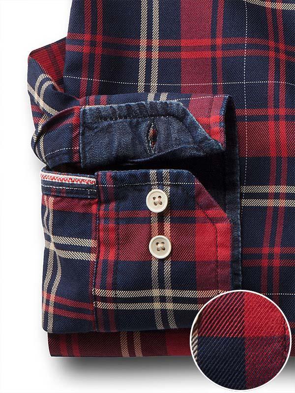 Duvall Indigo Red Check Full sleeve single cuff   Cotton Shirt
