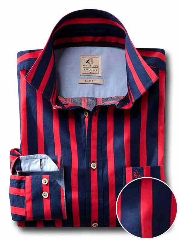 Cosmo Red Striped Full sleeve single cuff   Cotton Shirt
