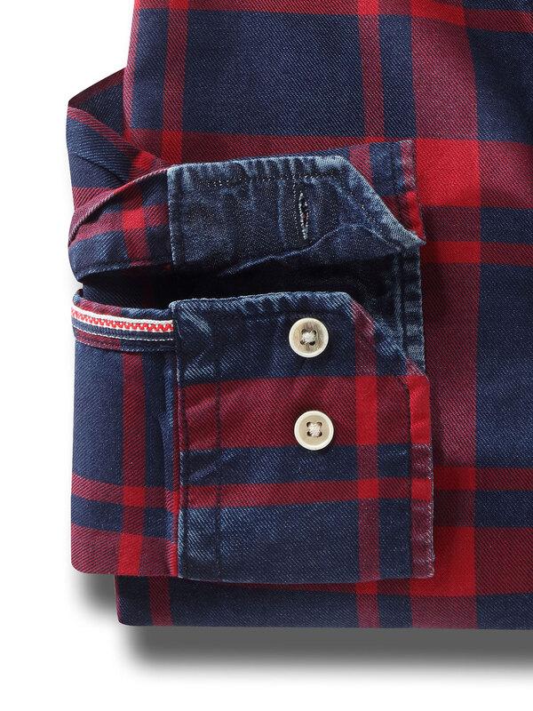 Garner Indigo Red Check Full sleeve single cuff   Cotton Shirt
