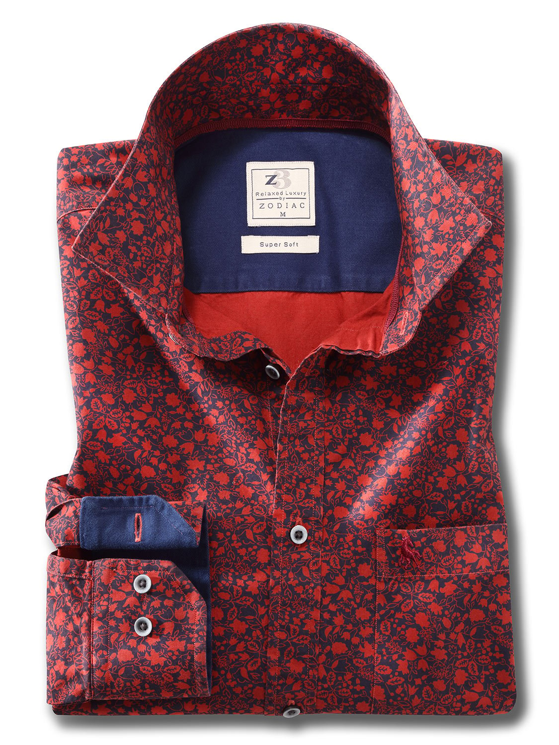 Collins Red Printed Full Sleeve Tailored Fit Casual Cotton Shirt
