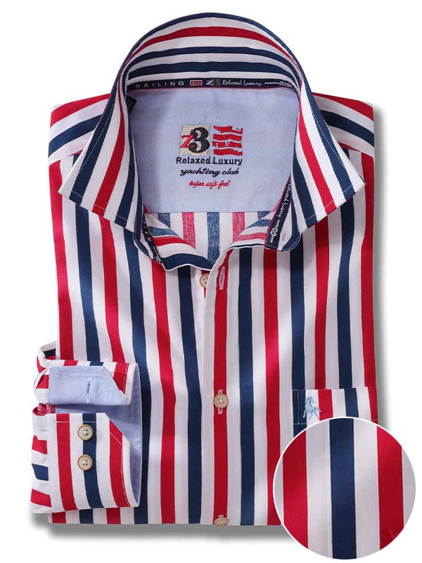 Newcastle Red Printed Striped Full Sleeve Tailored Fit Casual Cotton Shirt