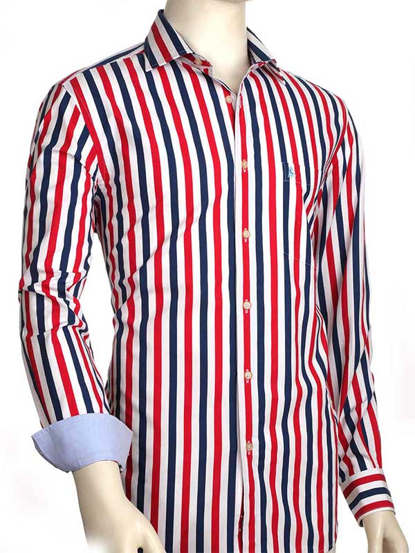 Newcastle Red Printed Striped Full Sleeve Tailored Fit Casual Cotton Shirt