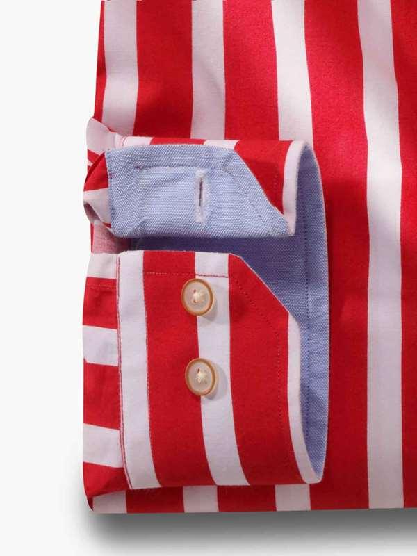 Sevilla Red Striped Full sleeve single cuff   Cotton Shirt