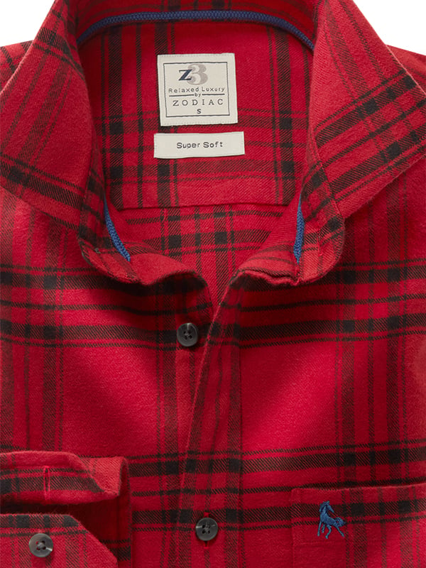 Walrus Twill Red Check Full Sleeve Tailored Fit Casual Cotton Shirt