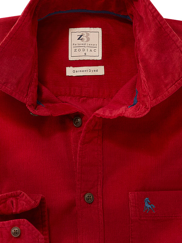 Zermatt Corduroy Garment Dyed Red Full Sleeve Tailored Fit Casual Cotton Shirt