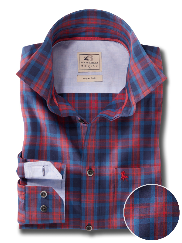 Benzema Red Check Full Sleeve Tailored Fit Casual Cotton Shirt