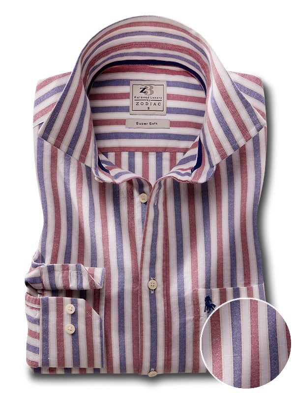 Cole Oxford Red Striped Full Sleeve Tailored Fit Casual Cotton Shirt