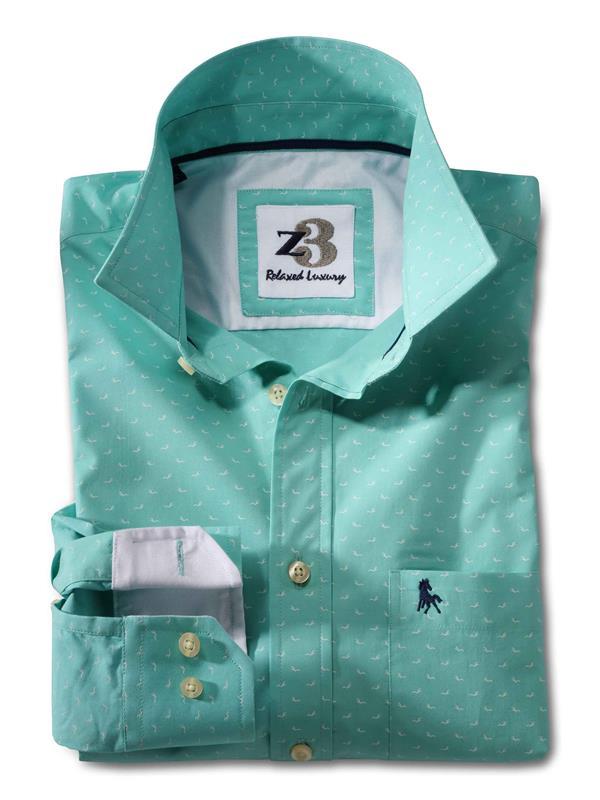 Dove Sea Green Printed Full sleeve single cuff   Cotton Shirt