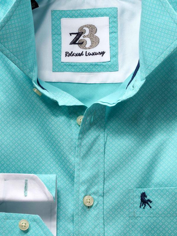 Federer Sea Green Printed Full sleeve single cuff   Cotton Shirt