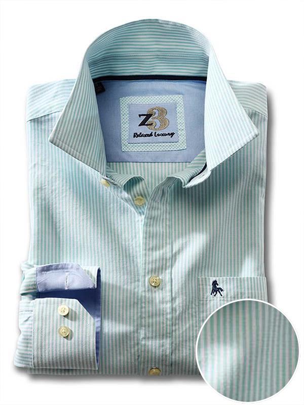 Sidari Sea Green Striped Full sleeve single cuff   Cotton Shirt