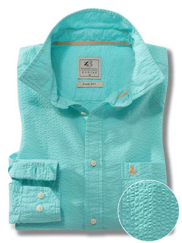 Chelsea Seersucker Sea Green Solid Full Sleeve Tailored Fit Casual Cotton Shirt