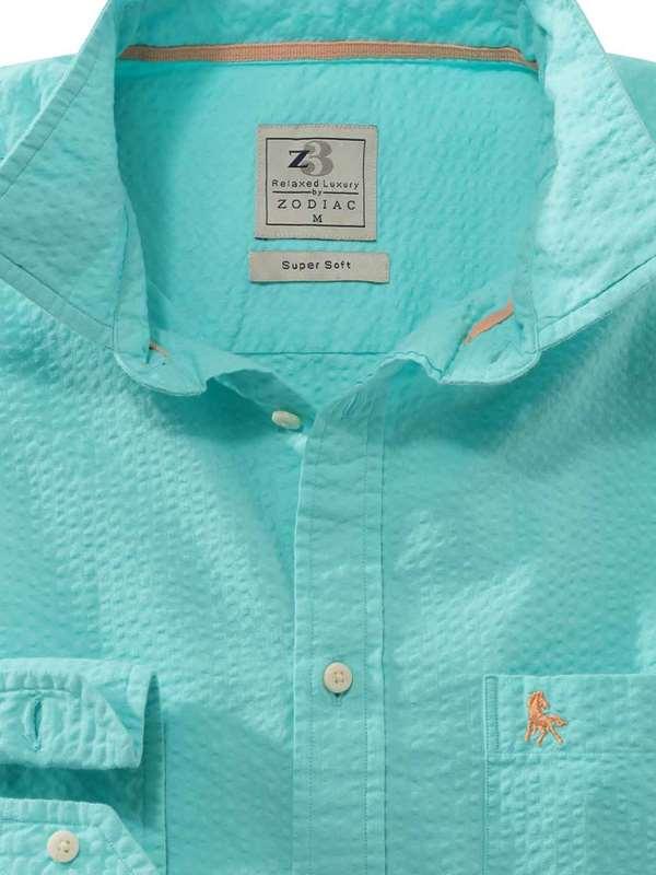 Chelsea Seersucker Sea Green Solid Full Sleeve Tailored Fit Casual Cotton Shirt