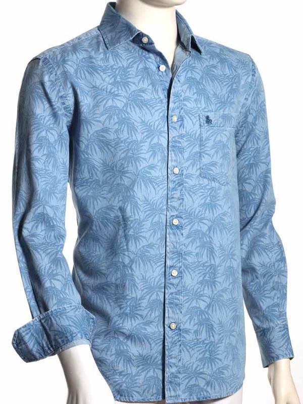 Jones Indigo Sky Printed Full sleeve single cuff   Cotton Shirt