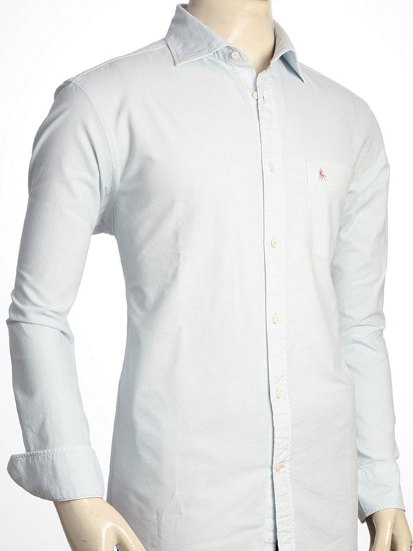Marbella Oxford Garment Dyed Sky Full Sleeve Tailored Fit Casual Cotton Shirt