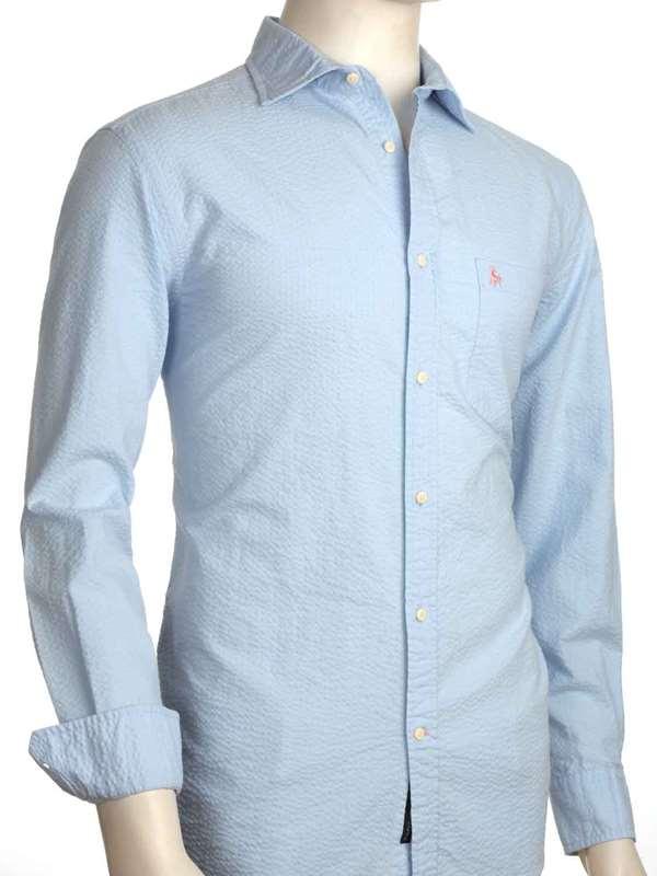 Chelsea Seersucker Sky Solid Full Sleeve Tailored Fit Casual Cotton Shirt