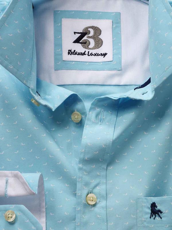 Dove Turquoise Printed Full sleeve single cuff   Cotton Shirt