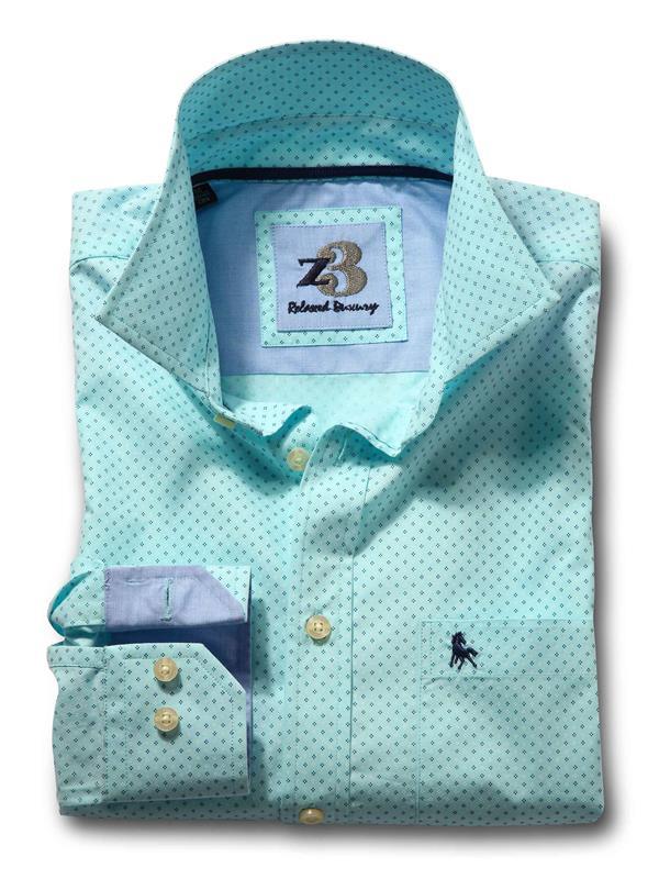 Andre Turquoise Printed Full sleeve single cuff   Cotton Shirt