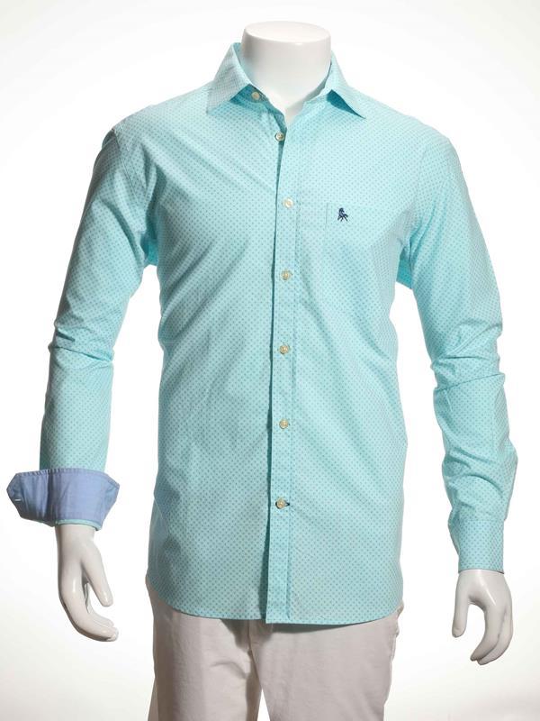 Andre Turquoise Printed Full sleeve single cuff   Cotton Shirt