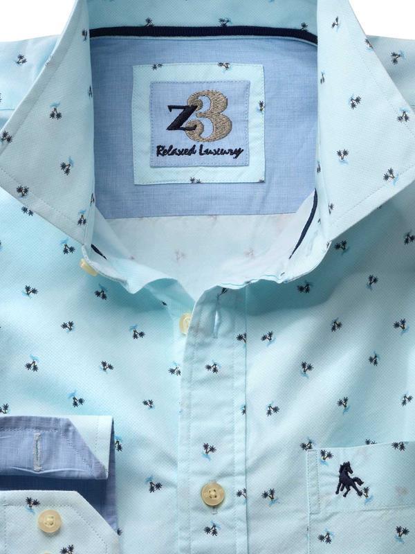 Islands Turquoise Printed Full sleeve single cuff   Cotton Shirt