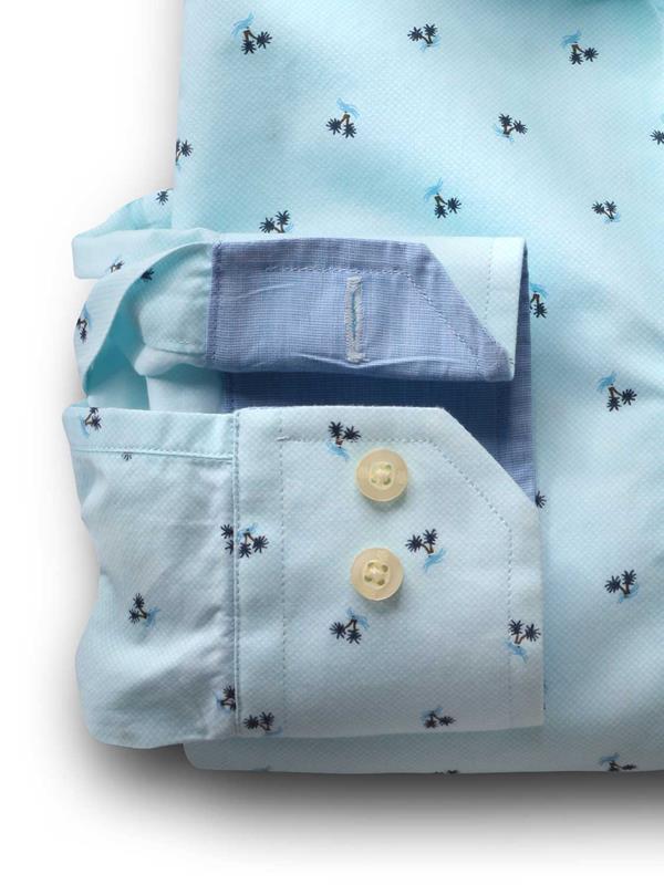 Islands Turquoise Printed Full sleeve single cuff   Cotton Shirt