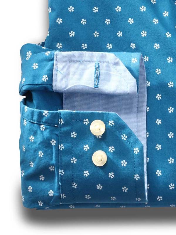 Aguero Turquoise Printed Full sleeve single cuff   Cotton Shirt