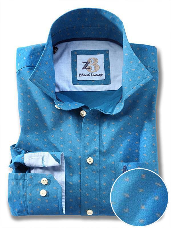Swan Turquoise Printed Full sleeve single cuff   Cotton Shirt