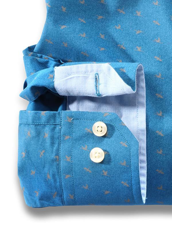 Swan Turquoise Printed Full sleeve single cuff   Cotton Shirt