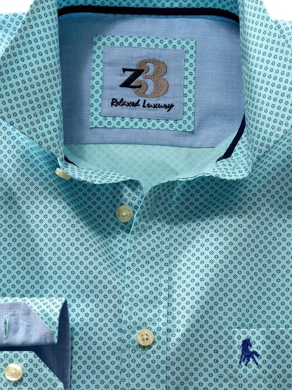 Barca Turquoise Printed Full sleeve single cuff   Cotton Shirt